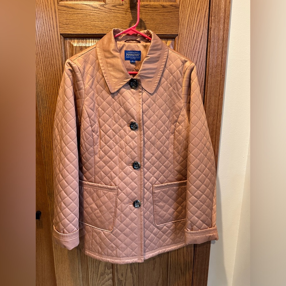 Pendleton Diamond Quilted Jacket Women’s M Tan Fashion Fitted Barn Coat Chore